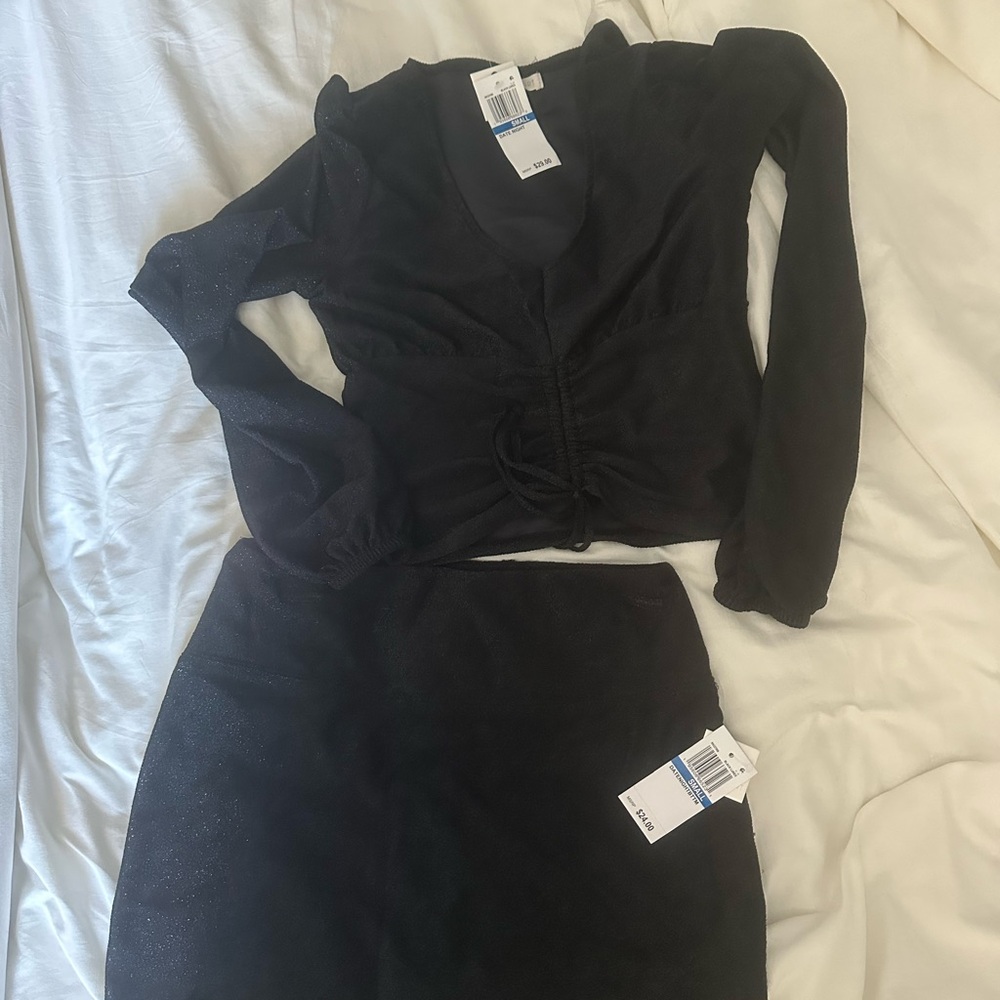 Black Long Sleeve Top and Skirt Set